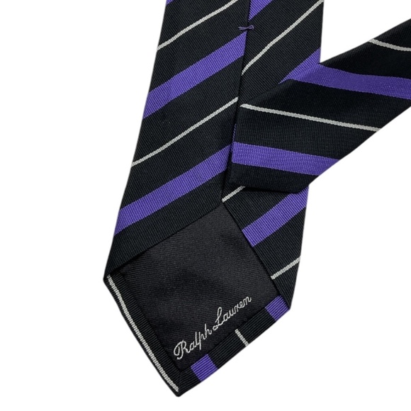 RALPH LAUREN PURPLE LABEL Black/Purple Striped Silk LUXURY Tie HANDMADE ITALY - Picture 6 of 6